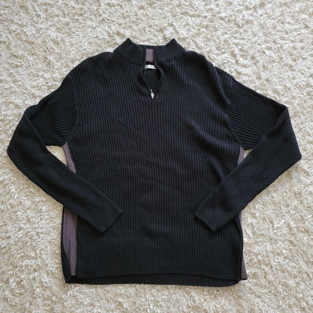 Men's Ribbed Mock Neck Sweater Pavo by Lastrada Quarter-Zip Sweater Black Size L